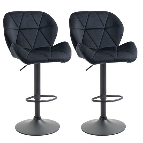 Set De 2 Tabourets De Bar Pivotants Avec Dossier, Réglable En Hauteur, Velours Noir