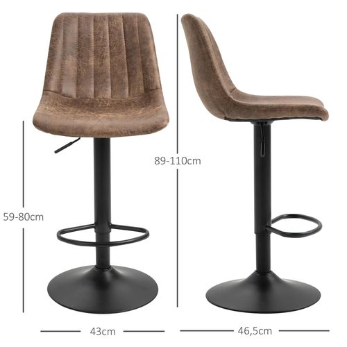 Set De 2 Tabourets De Bar Réglables Avec Repose-pied, Tissu Polyester, Marron