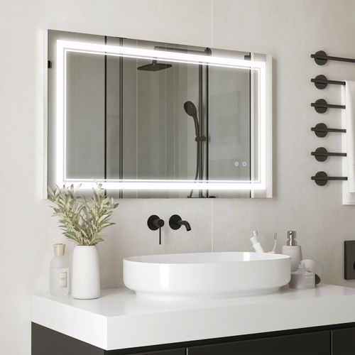 Miroir LED 100 X 60 Cm, Étanche Ip44, Interrupteur Tactile, 3 Couleurs De Lumière