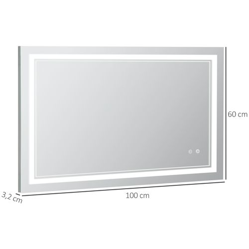 Miroir LED 100 X 60 Cm, Étanche Ip44, Interrupteur Tactile, 3 Couleurs De Lumière