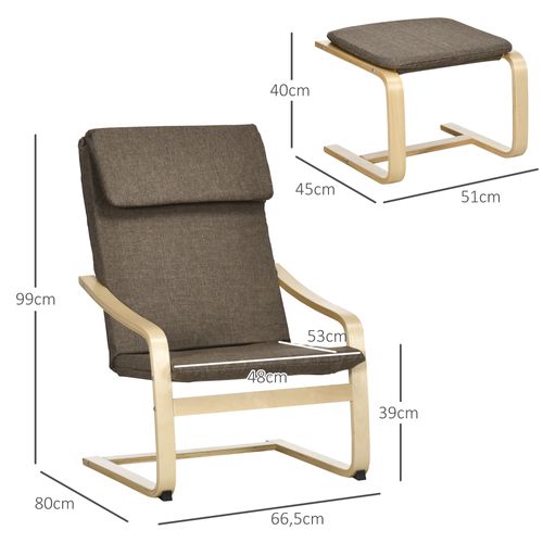 Fauteuil Lounge Lin Et Bois 1 PC Avec Repose-pieds, 67x72x100 Cm,  Brun
