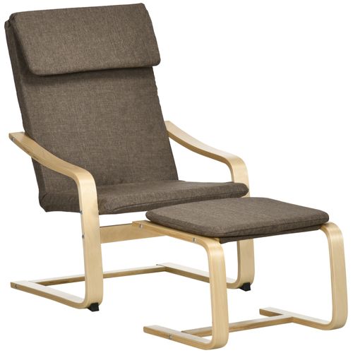 Fauteuil Lounge Lin Et Bois 1 PC Avec Repose-pieds, 67x72x100 Cm,  Brun