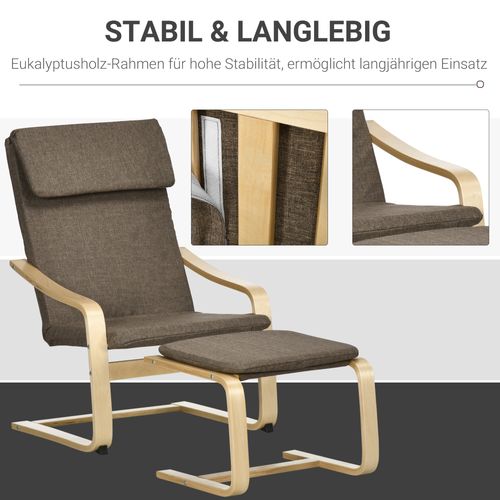 Fauteuil Lounge Lin Et Bois 1 PC Avec Repose-pieds, 67x72x100 Cm,  Brun