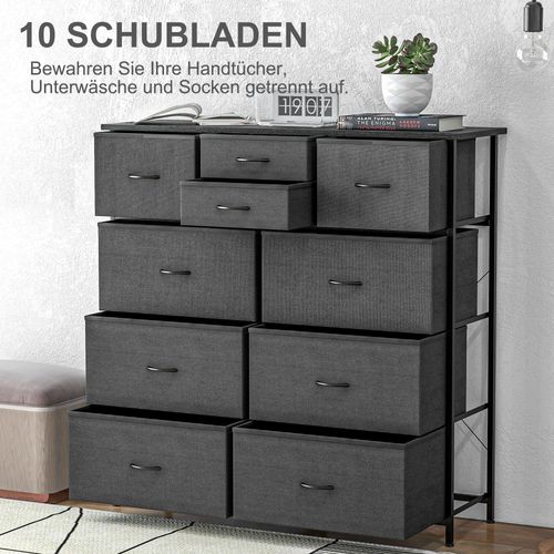 Meuble De Rangement D'appoint En Acier Noir Avec 10 Tiroirs En Tissu Pliables Moderne