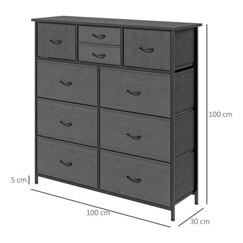 Meuble De Rangement D'appoint En Acier Noir Avec 10 Tiroirs En Tissu Pliables Moderne