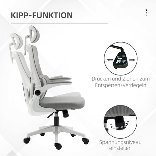 Chaise De Bureau En Maille, Ergonomique, Appui-tête, Accoudoirs, Bascule, Gris