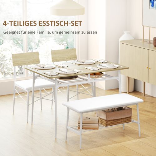 Ensemble Table Chêne Avec Banc Et 2 Chaises 4 Pièces Avec Étagère, Cuisine Salon