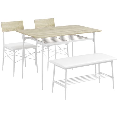 Ensemble Table Chêne Avec Banc Et 2 Chaises 4 Pièces Avec Étagère, Cuisine Salon