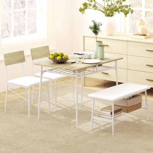 Ensemble Table Chêne Avec Banc Et 2 Chaises 4 Pièces Avec Étagère, Cuisine Salon