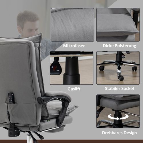 Chaise De Bureau Avec Massage, Ergonomique, Réglable, Pour Confort Au Bureau, Gris Foncé