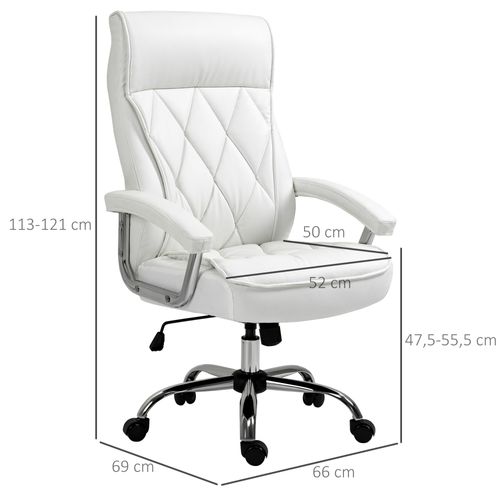 Chaise De Bureau En Simili Cuir, Bascule, Ergonomique, Réglable En Hauteur, Blanche