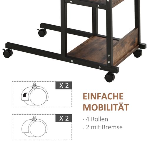 Table D’appoint Noire Réglable 80×40 cm, à Roulettes, 2 Étagères, Salon Ou Bureau