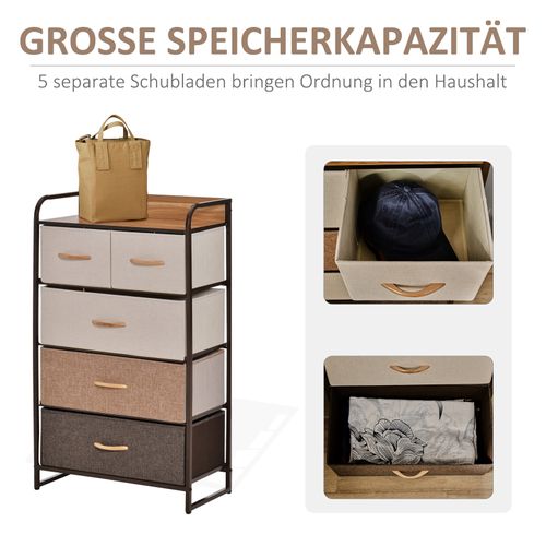 Meuble De Rangement D'appoint En Tissu Pliable Avec 5 Tiroirs, Protection Anti-basculement, Brun