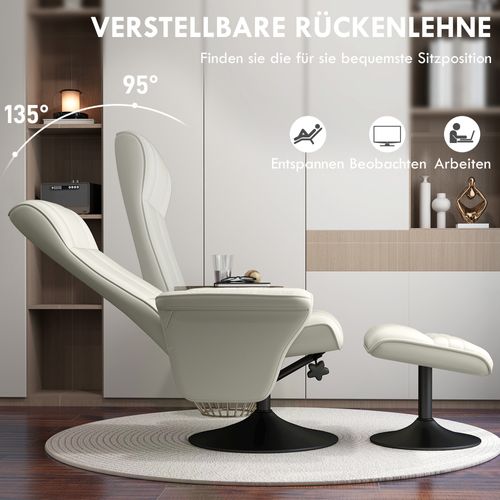 Fauteuil Relax Pivotant En Microfibre Avec Repose-pieds, Dossier Inclinable, Crème