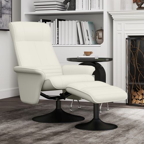 Fauteuil Relax Pivotant En Microfibre Avec Repose-pieds, Dossier Inclinable, Crème