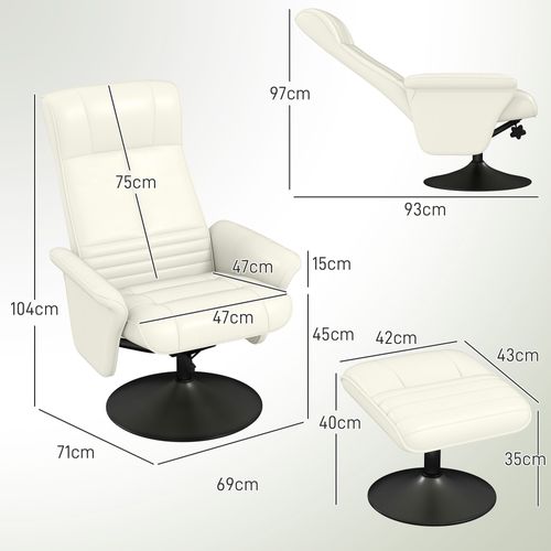 Fauteuil Relax Pivotant En Microfibre Avec Repose-pieds, Dossier Inclinable, Crème