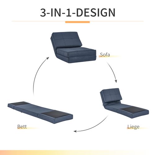 Canapé Bas Pliable, Fauteuil Inclinable 5 Positions, Canapé-lit Bleu Foncé, 61x73x58 Cm