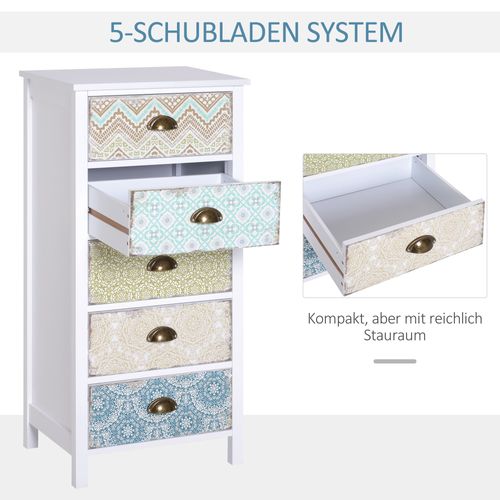 Commode En Bois Avec 5 Tiroirs, Coffre De Rangement Moderne, Protection Contre Le Renversement