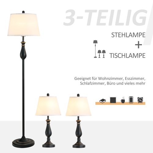 Ensemble De 3 Lampes Vintage Métal, Lampe De Table Ø38x158cm, Lampe Sur Pied 30x62cm