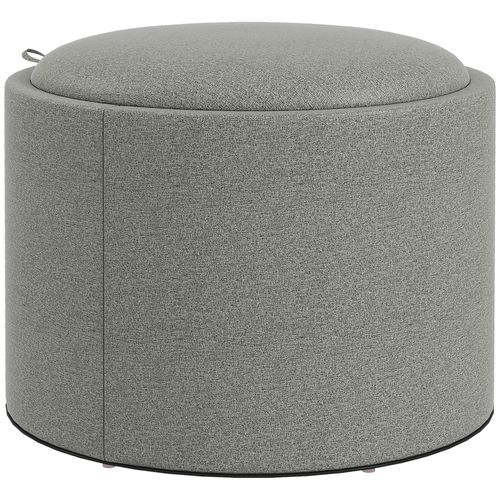 Pouf Circulaire En Tissu De Lin Avec Rangement Et Couvercle Rabattable, Gris