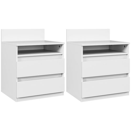 Ensemble De 2 Tables De Chevet En Bois Avec 2 Tiroirs, Table D'appoint, Blanc