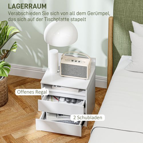 Ensemble De 2 Tables De Chevet En Bois Avec 2 Tiroirs, Table D'appoint, Blanc