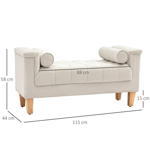 Banc Tissu Chenille Avec Accoudoirs Et Coussins Cylindres, 115x44x58 Cm, Beige