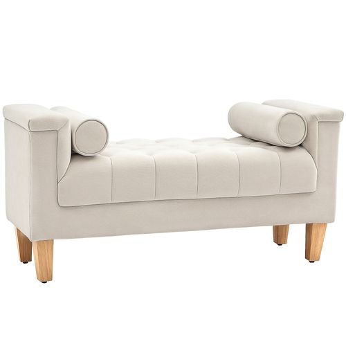Banc Tissu Chenille Avec Accoudoirs Et Coussins Cylindres, 115x44x58 Cm, Beige