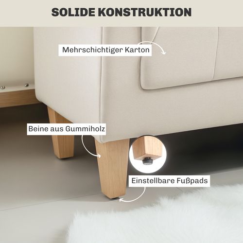 Banc Tissu Chenille Avec Accoudoirs Et Coussins Cylindres, 115x44x58 Cm, Beige