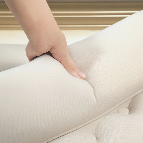 Banc Tissu Chenille Avec Accoudoirs Et Coussins Cylindres, 115x44x58 Cm, Beige