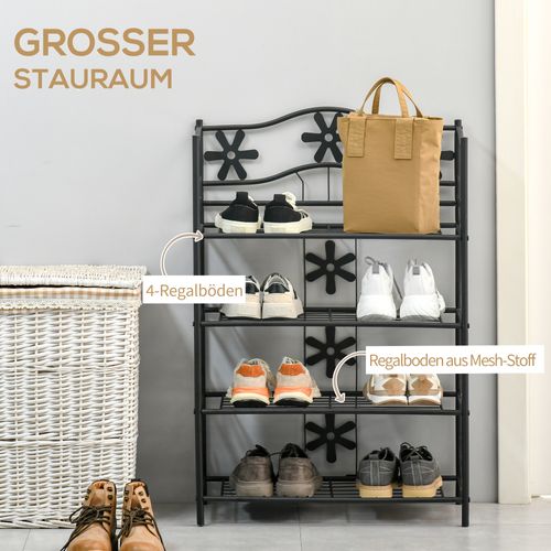 Étagère à Chaussures Métal 4 Étagères Compacte Pour Plantes Noir 59,5 X 30 X 92 Cm