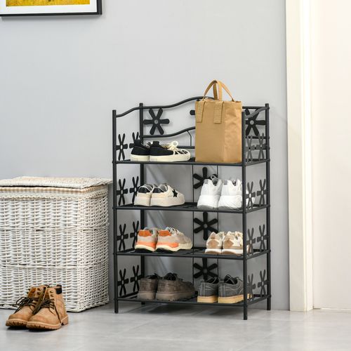 Étagère à Chaussures Métal 4 Étagères Compacte Pour Plantes Noir 59,5 X 30 X 92 Cm