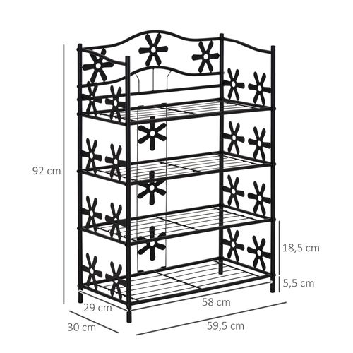 Étagère à Chaussures Métal 4 Étagères Compacte Pour Plantes Noir 59,5 X 30 X 92 Cm