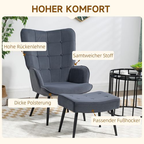 Fauteuil Lounge Velours 1 PC Avec Accoudoirs Et Repose-pieds, Design Élégant, Couleur Non Précisée