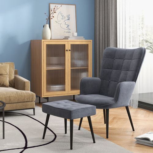 Fauteuil Lounge Velours 1 PC Avec Accoudoirs Et Repose-pieds, Design Élégant, Couleur Non Précisée