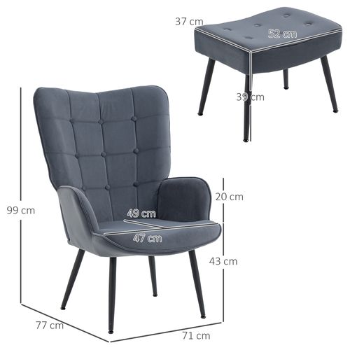 Fauteuil Lounge Velours 1 PC Avec Accoudoirs Et Repose-pieds, Design Élégant, Couleur Non Précisée
