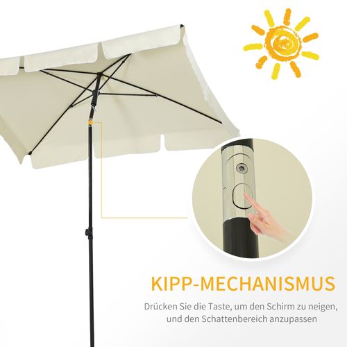 Parasol Avec Protection Uv, Parasol Inclinable, Parfait Pour Balcon Et Plage, ,blanc Crème Et Noir
