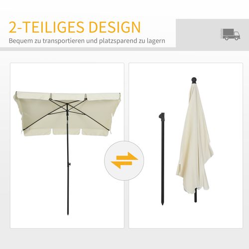 Parasol Avec Protection Uv, Parasol Inclinable, Parfait Pour Balcon Et Plage, ,blanc Crème Et Noir