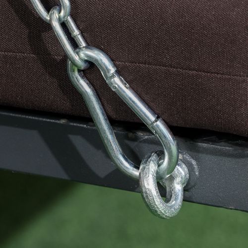 Banc à Bascule 3 Places En Métal Et Textiline, Toit Réglable, Avec Coussins, Marron