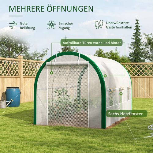 Serre Tunnel 3,58 X 2,1 X 2,1 M Acier Galvanisé Avec Porte Roulante Pour Jardin Et Balcon, Blanc