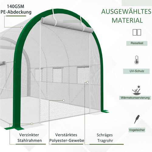 Serre Tunnel 3,58 X 2,1 X 2,1 M Acier Galvanisé Avec Porte Roulante Pour Jardin Et Balcon, Blanc
