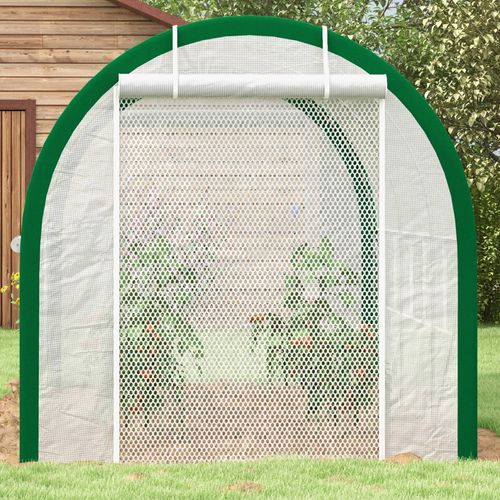 Serre Tunnel 3,58 X 2,1 X 2,1 M Acier Galvanisé Avec Porte Roulante Pour Jardin Et Balcon, Blanc