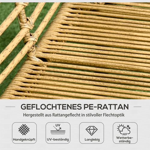 Salon De Jardin 4 Pièces Rotin, 3 Fauteuils + Table Basse, Style Bohème, Sable Et Gris Foncé