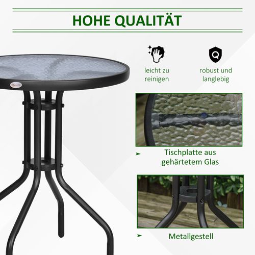 Table Ronde Ø60x70 Cm En Métal Et Verre De Sécurité Pour Balcon Ou Jardin，noir