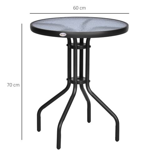 Table Ronde Ø60x70 Cm En Métal Et Verre De Sécurité Pour Balcon Ou Jardin，noir