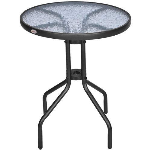 Table Ronde Ø60x70 Cm En Métal Et Verre De Sécurité Pour Balcon Ou Jardin，noir