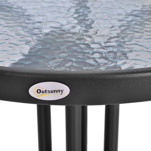 Table Ronde Ø60x70 Cm En Métal Et Verre De Sécurité Pour Balcon Ou Jardin，noir