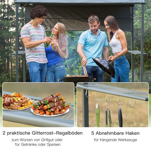 Pavillon De Barbecue En Polyester Avec Protection Contre Les Flammes, 2 Étagères, Noir