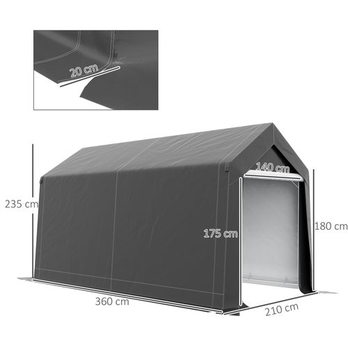 Tente De Garage 2,1x3,6x2,35m, Avec Protection Uv, Porte à Fermeture Éclair, Pour Moto, ,gris Foncé