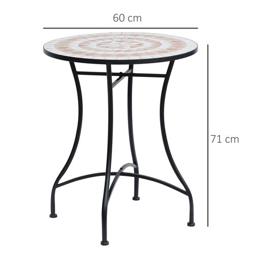 Table Mosaïque Ronde Ø60 Cm En Acier Et Céramique Orange Et Blanche，hauteur 71 Cm